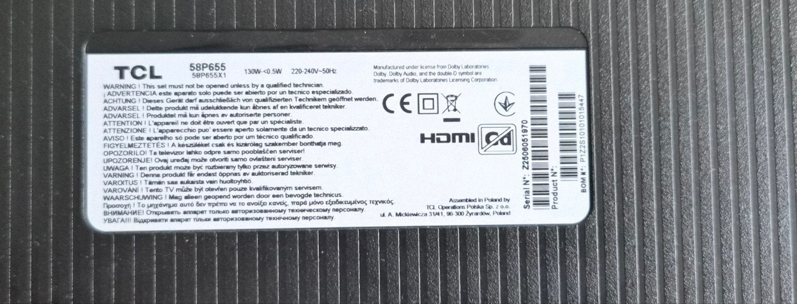 TCL 4K Ultra HD smart televisie (Google tv), 50 Hz, Zo goed als nieuw, 100 cm of meer, Smart TV