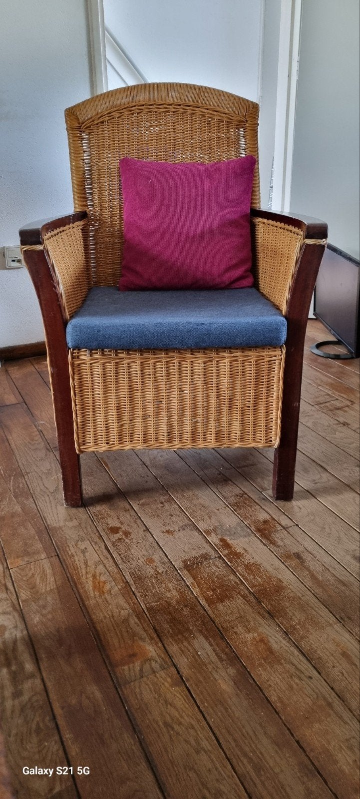 Rotan fauteuil met kussens, Huis en Inrichting, Stoelen, Ophalen, Gebruikt, Overige kleuren, Bohemian