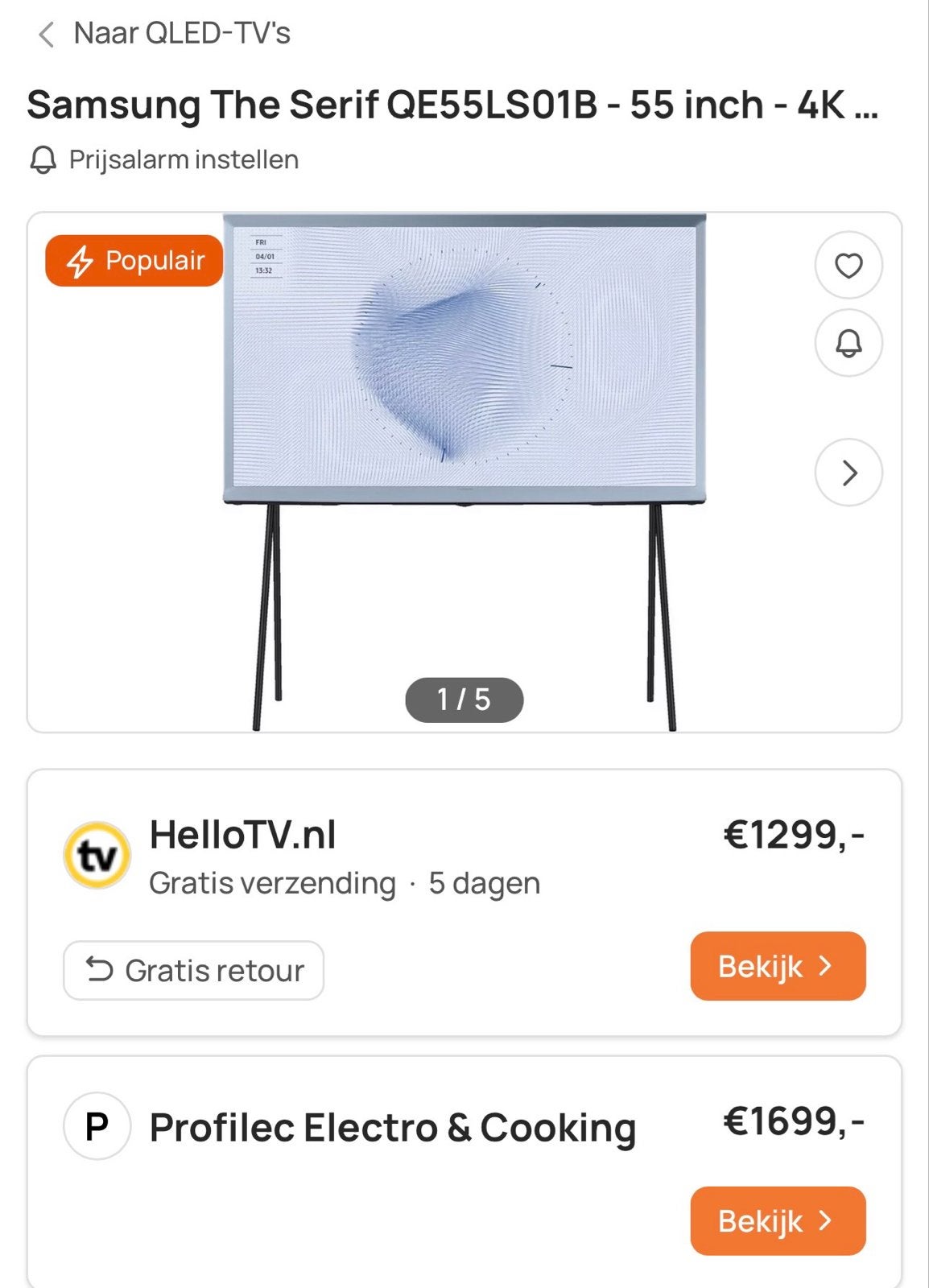 Samsung The Serif QE55LS01B - 55 inch - 4K QLED Smart TV, Ophalen, QLED, 50 Hz, Nieuw