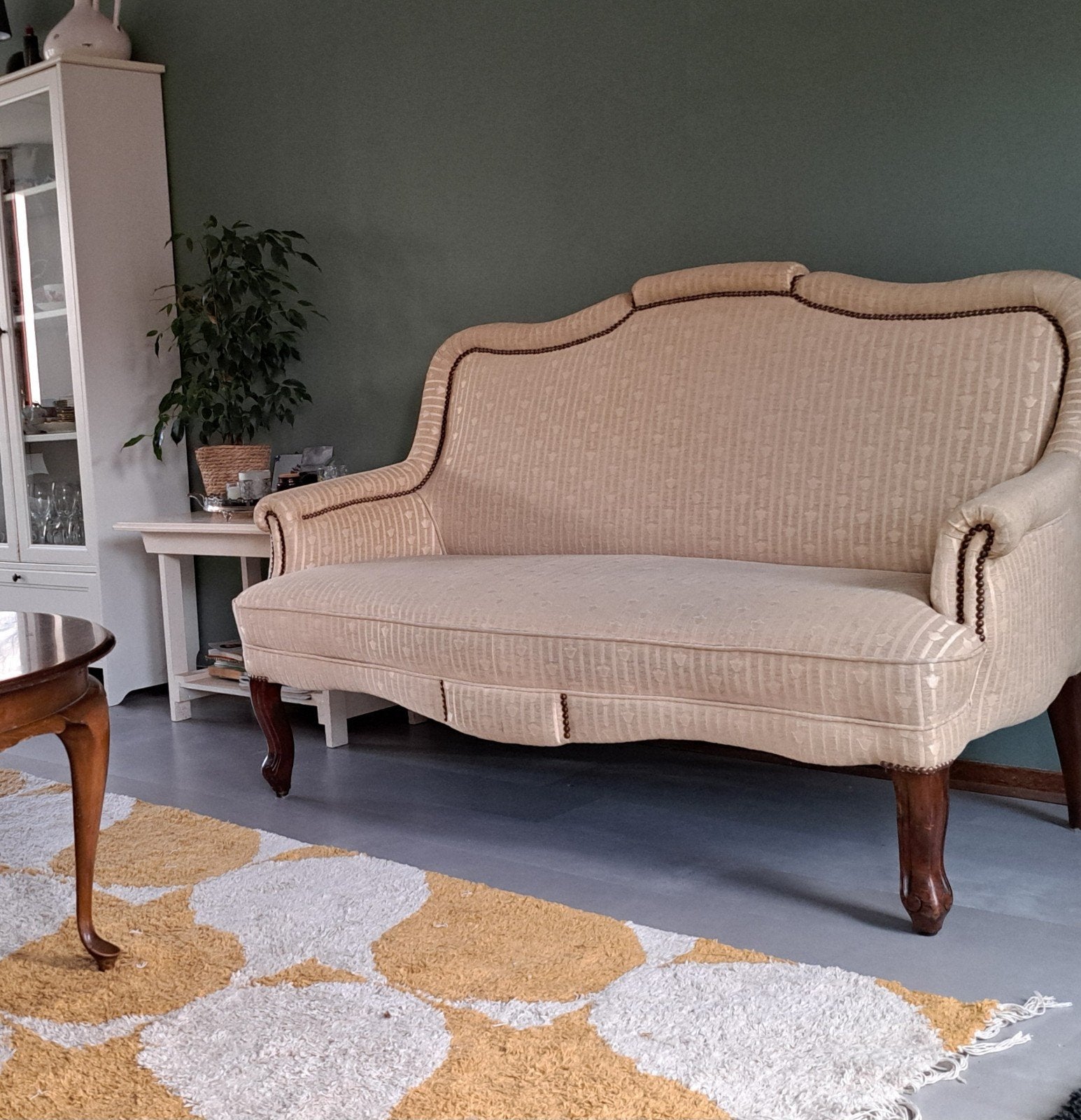 Brocante klassieke 2-zits bank - Crème/Beige, Ophalen
