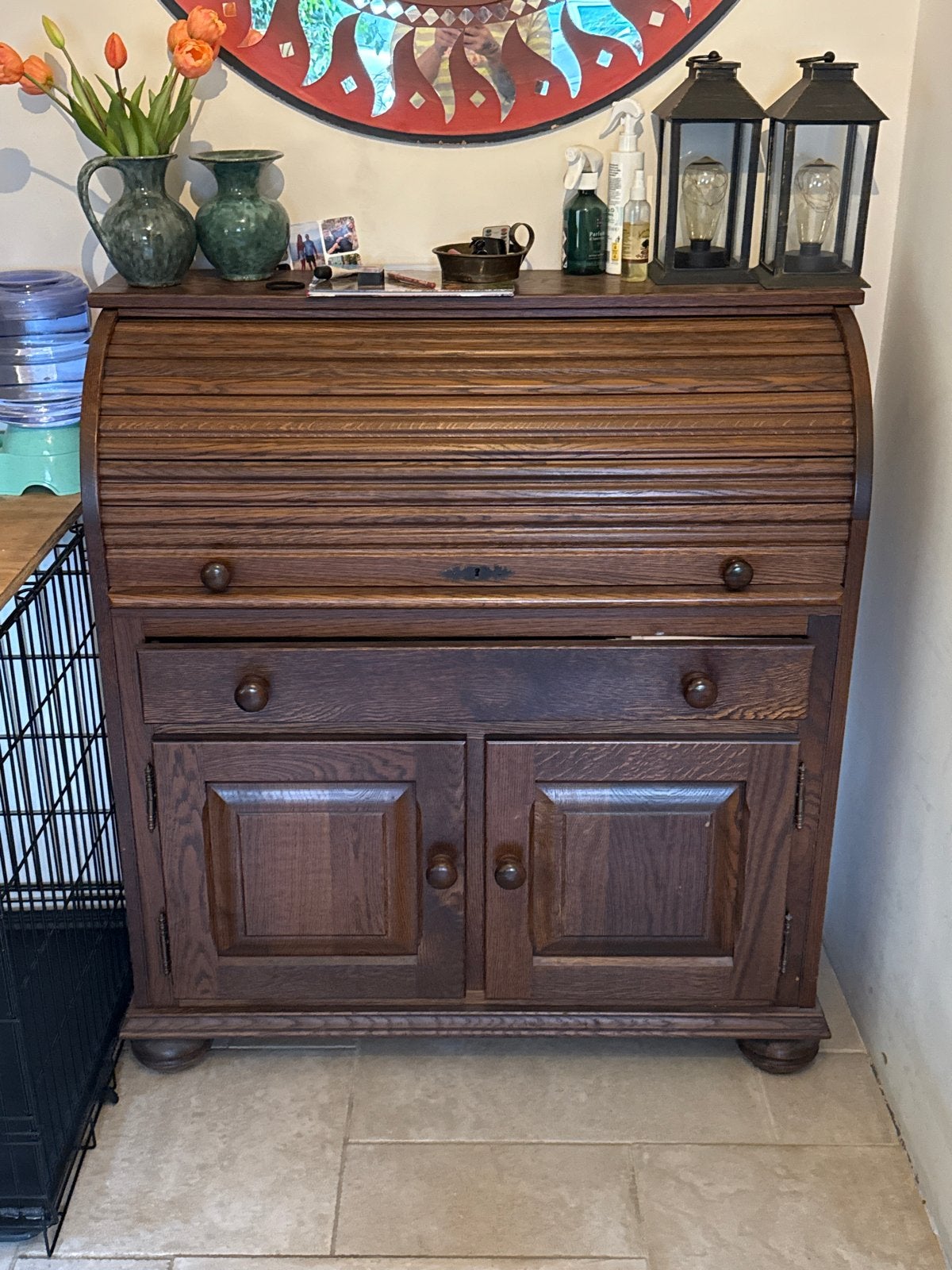 Antiek Eiken Roltop Bureau - Klassiek en Functioneel, Ophalen