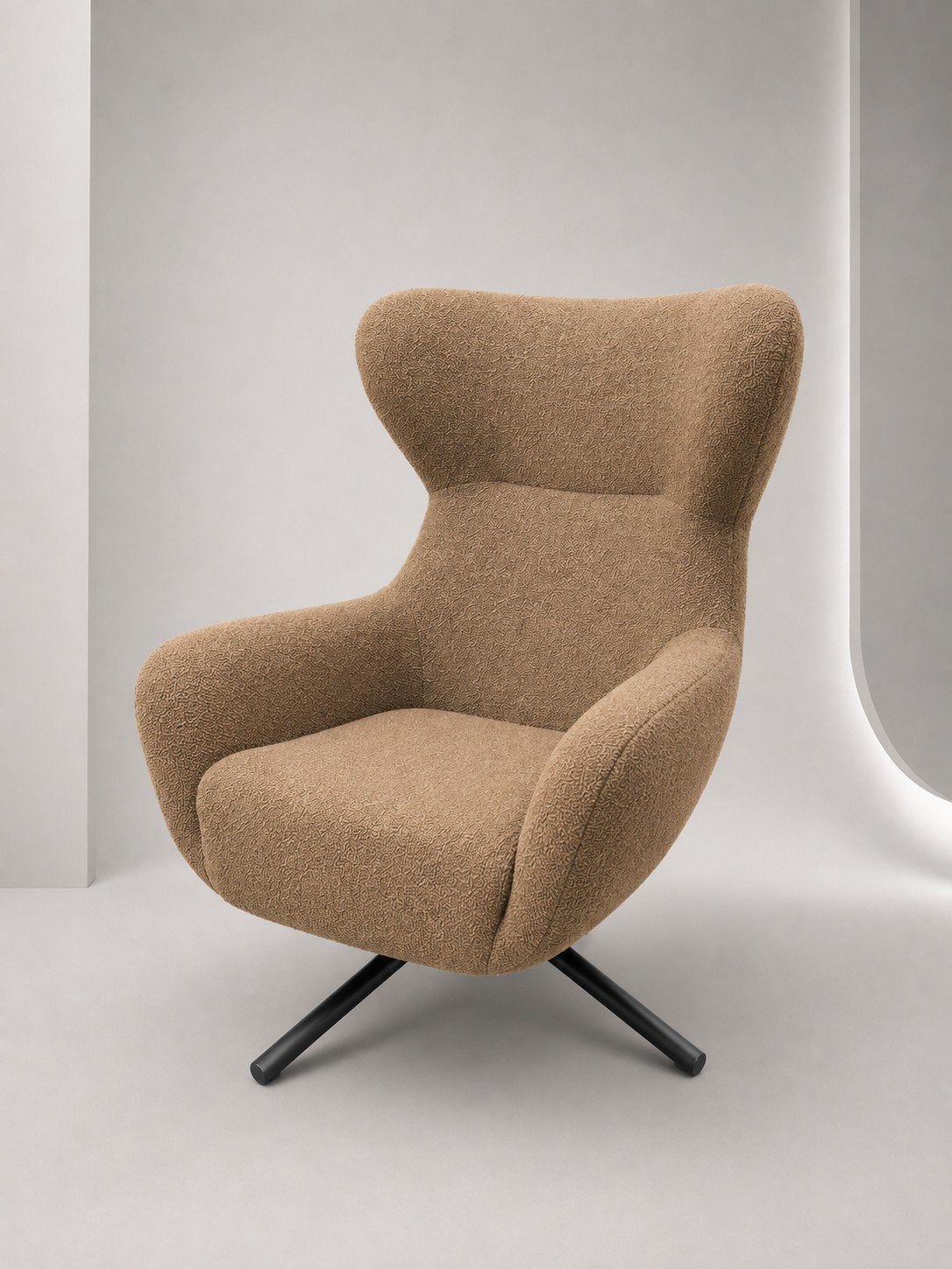 Bree's New World Layla fauteuil in ploeg bouclé stof bruin, Ophalen, Nieuw, 75 tot 100 cm, Stof