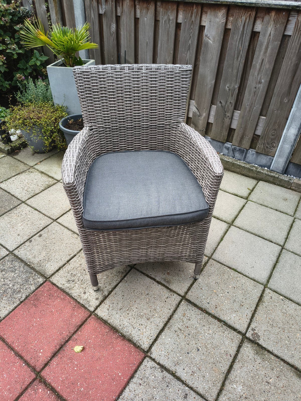 4 Wicker tuinstoelen met kussens, Tuin en Terras, Tuinstoelen, Ophalen, Gebruikt, Wicker