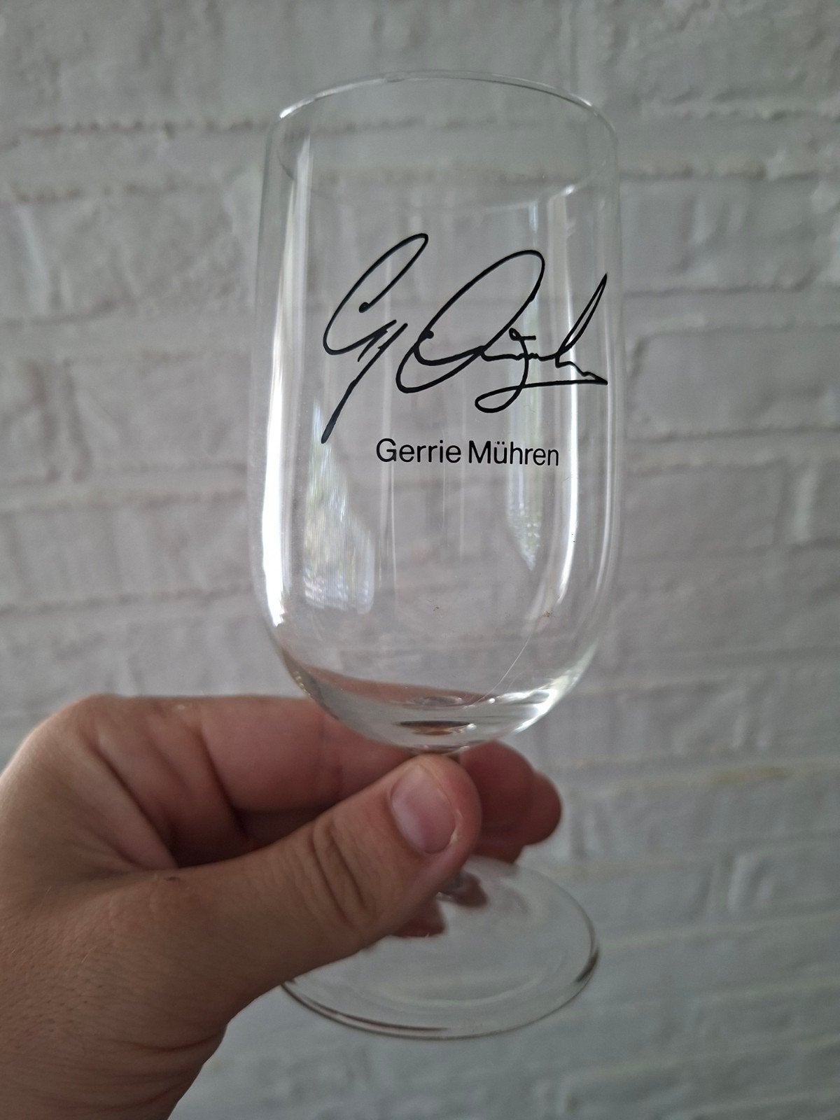 Ajax glas Leerdam - Gerrie Mühren met handtekening, Ophalen of Verzenden, Zo goed als nieuw, Ajax, Overige typen