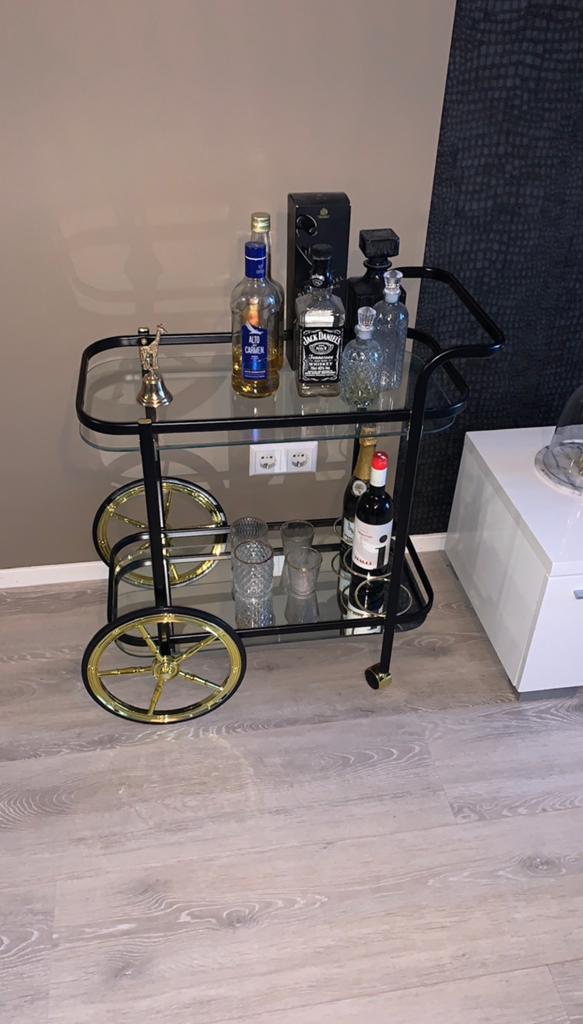 Stijlvolle Barcart / Drankkar met Glazen Platen, Ophalen, Gebruikt