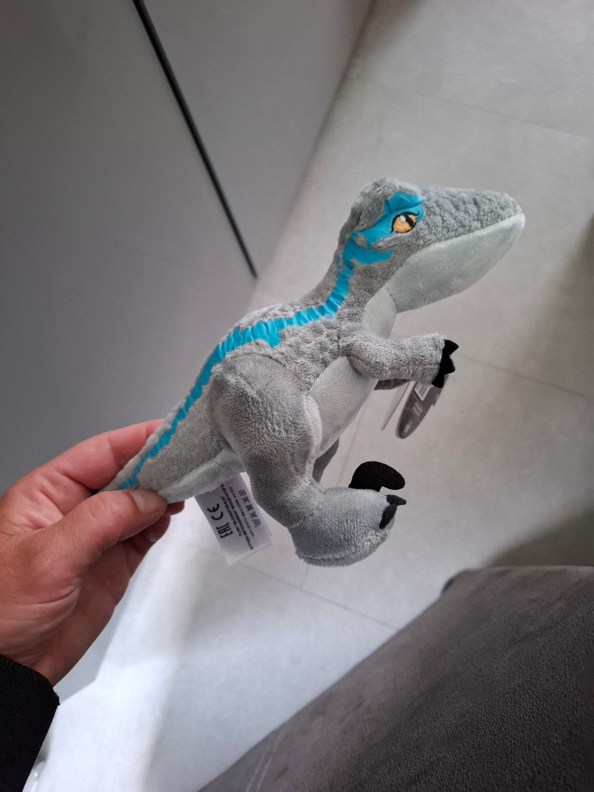 Jurassic World Knuffel Velociraptor blue., Overige merken, Grijs, Nieuw, Ophalen of Verzenden