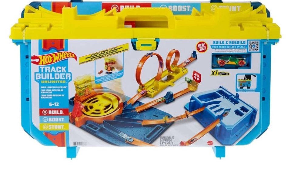 Hotwheels track builder looping baan met extra auto’s, Ophalen, Zo goed als nieuw, Handmatig, Hot Wheels
