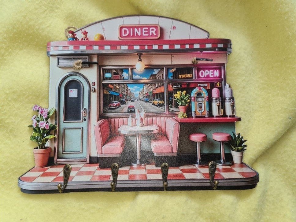 Vintage Diner Sleutelhouder - Retro Wanddecoratie, Gebruikt, Meerkleurig, Ophalen of Verzenden, Vintage