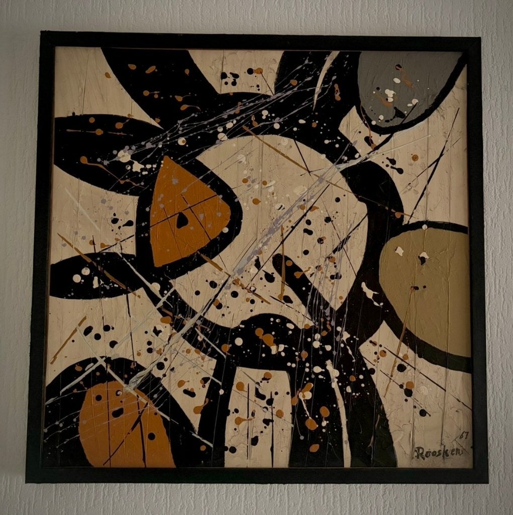 Abstract Schilderij vermoedelijk Antoon Roosken'67 1906-1976, Ophalen of Verzenden, Olieverf, Overige onderwerpen, Origineel werk