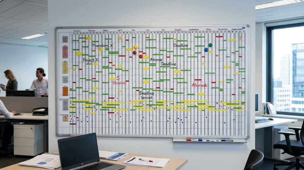 Jaarplanner Magnetisch 200 (B) x 100 (H) cm Aluminium, Ophalen, Gebruikt, Whiteboard