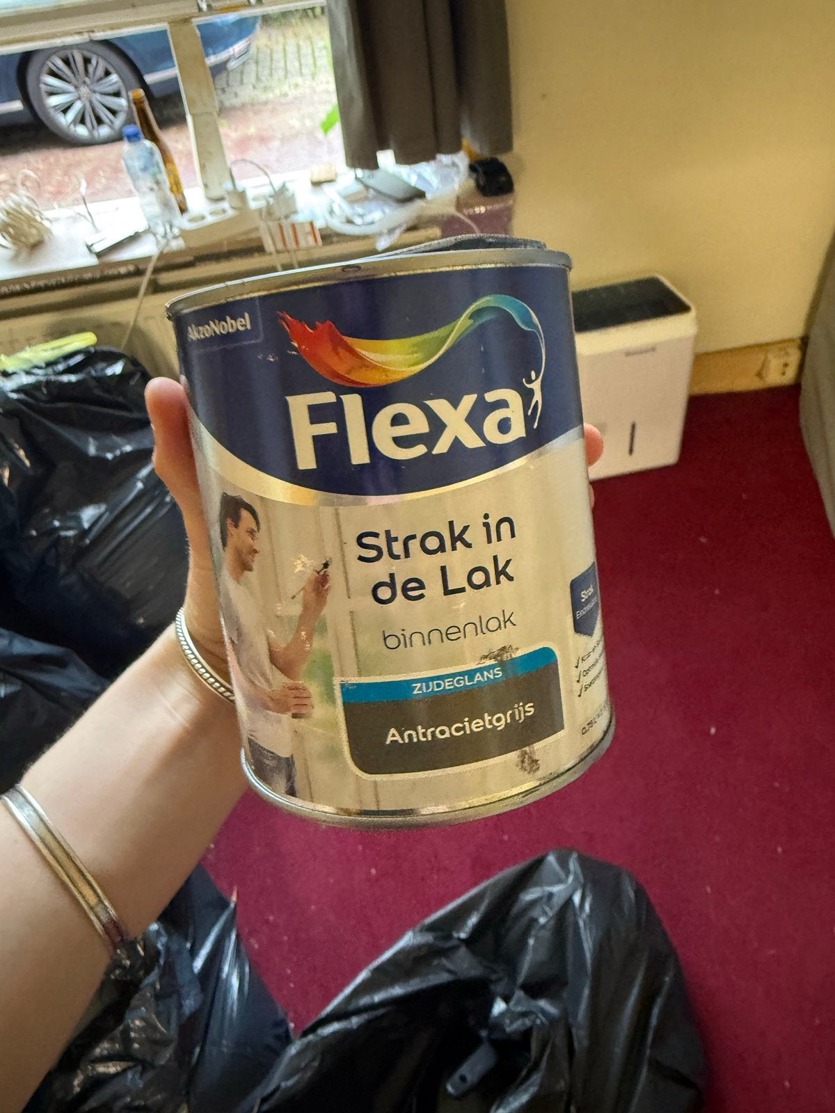 Flexa Strak in de Lak Binnenlak Zijdeglans Antracietgrijs, Doe-het-zelf en Verbouw, Verf, Beits en Lak, Ophalen, Nieuw, Lak, Grijs