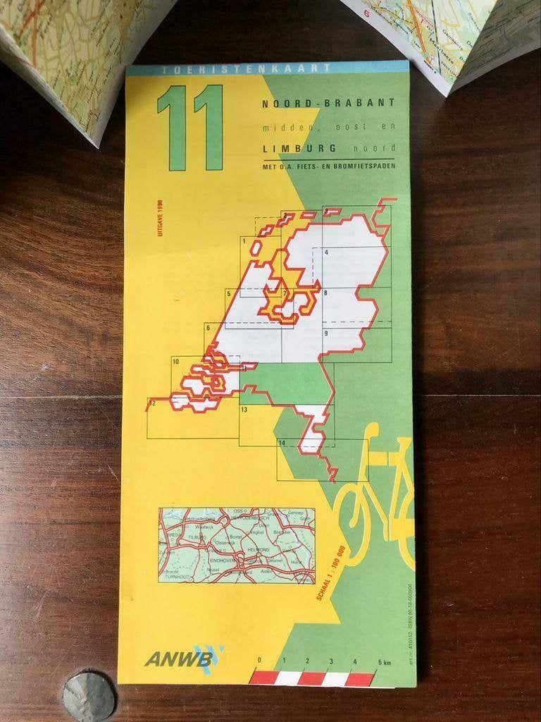 Toeristenkaart 11 ANWB 1990 Noord Brabant Limburg Fiets, 2000 tot heden, Nieuw, Ophalen of Verzenden, Landkaart