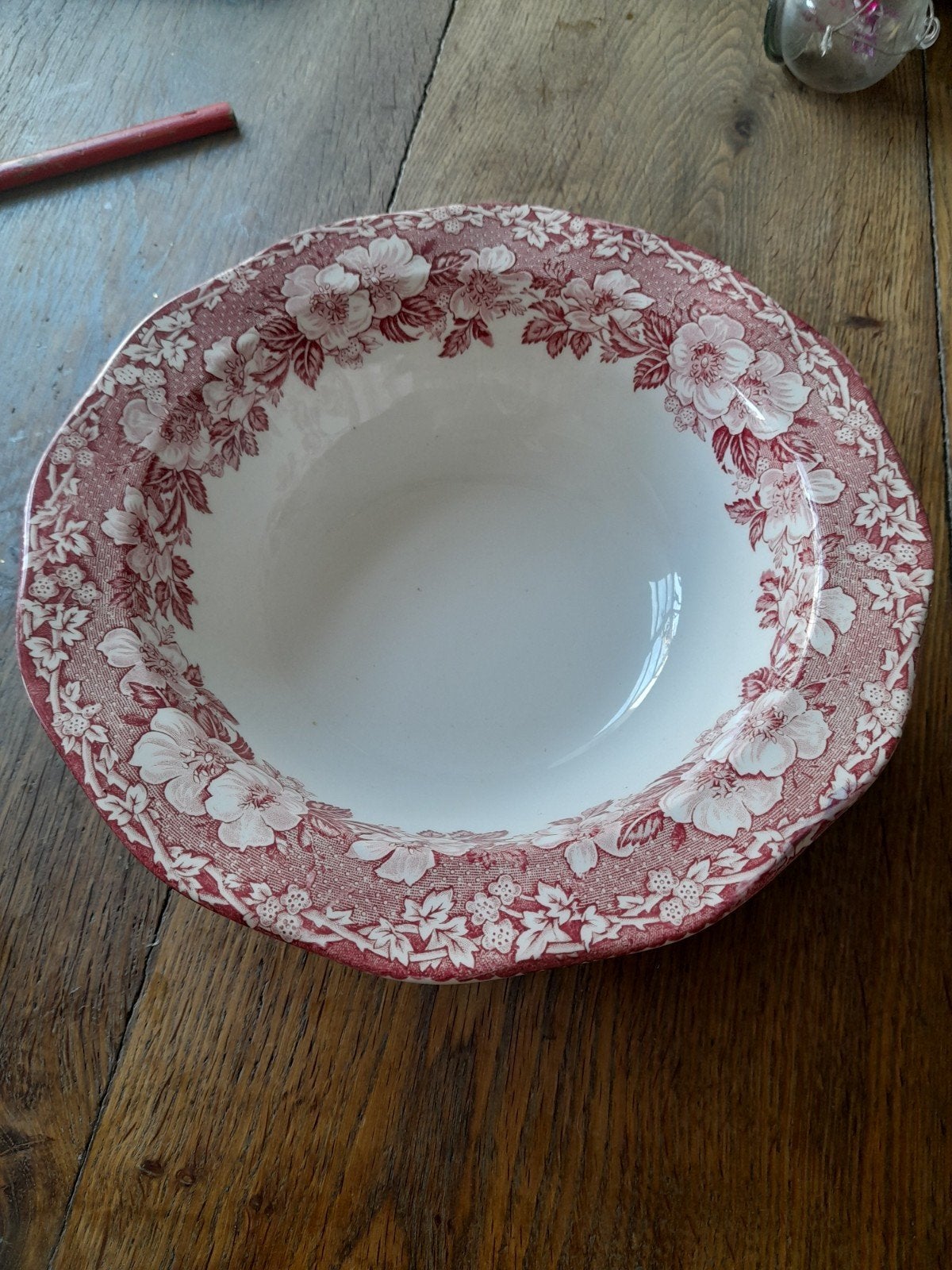 Antieke Wedgwood "Woodland" schaal - Rood-wit decor, Ophalen