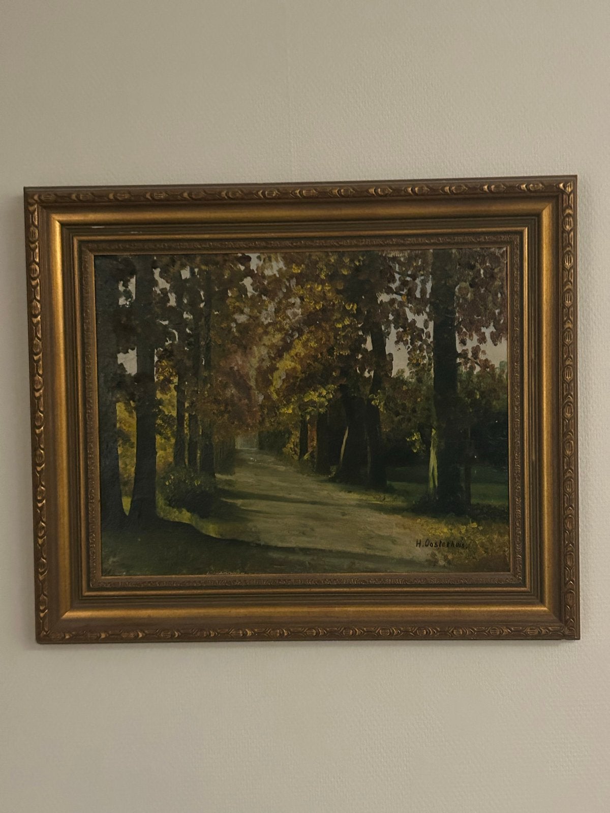 Schilderij H. Oosterhuis - Herfstlandschap met bomen, Antiek en Kunst, Doek, Ophalen of Verzenden, Gesigneerd, Landschap