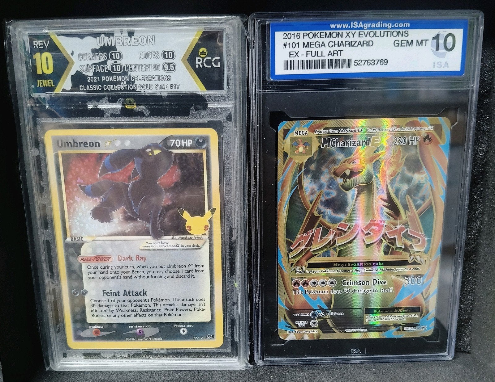 Pokémon Graded Kaarten: Umbreon & Mega Charizard mint 10, Ophalen of Verzenden, Zo goed als nieuw, Meerdere kaarten