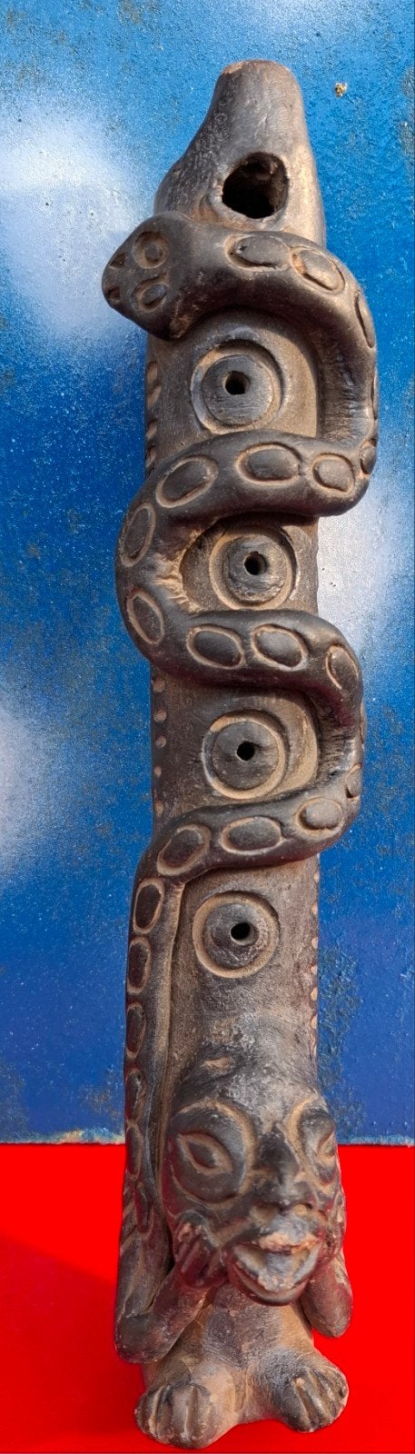 Fluit.  Colombia. Klei. Functioneel.  26 cm., Ophalen, Natuurlijk materiaal, Overige typen, Handgemaakt