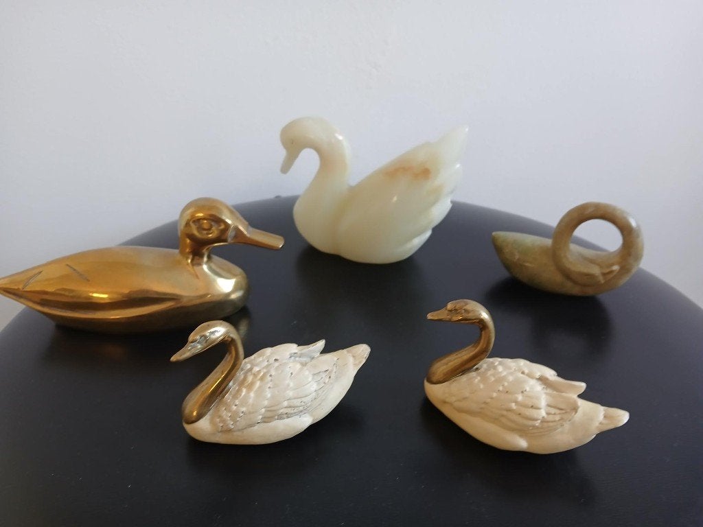 Set Eenden Zwanen Beeldjes, Ophalen of Verzenden, Zo goed als nieuw, Vogel, Beeldje of Figuurtje