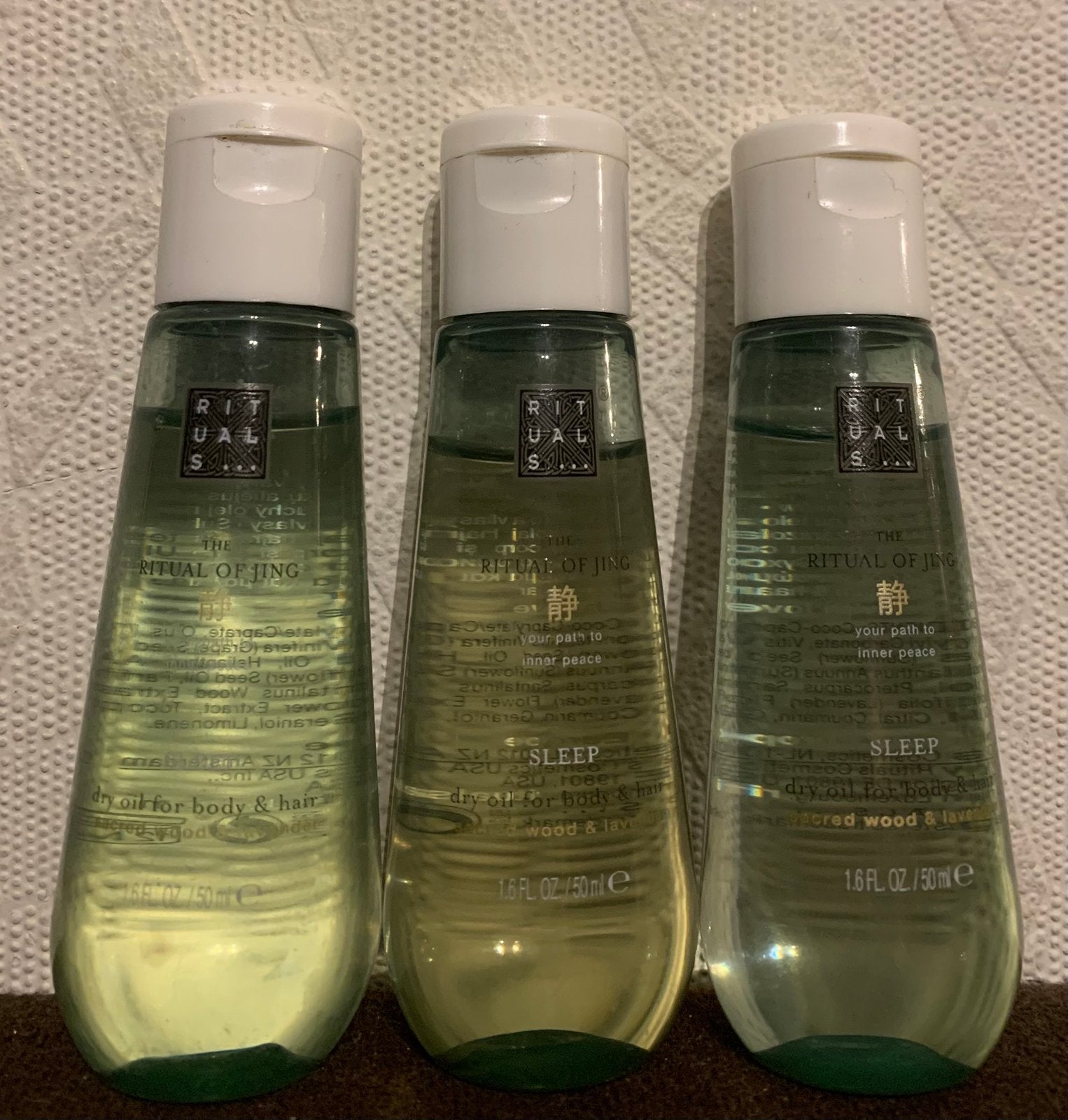 Rituals Jing Sleep Dry oil body & hair 3x50ML, Ophalen of Verzenden, Nieuw, Bodylotion, Crème of Olie