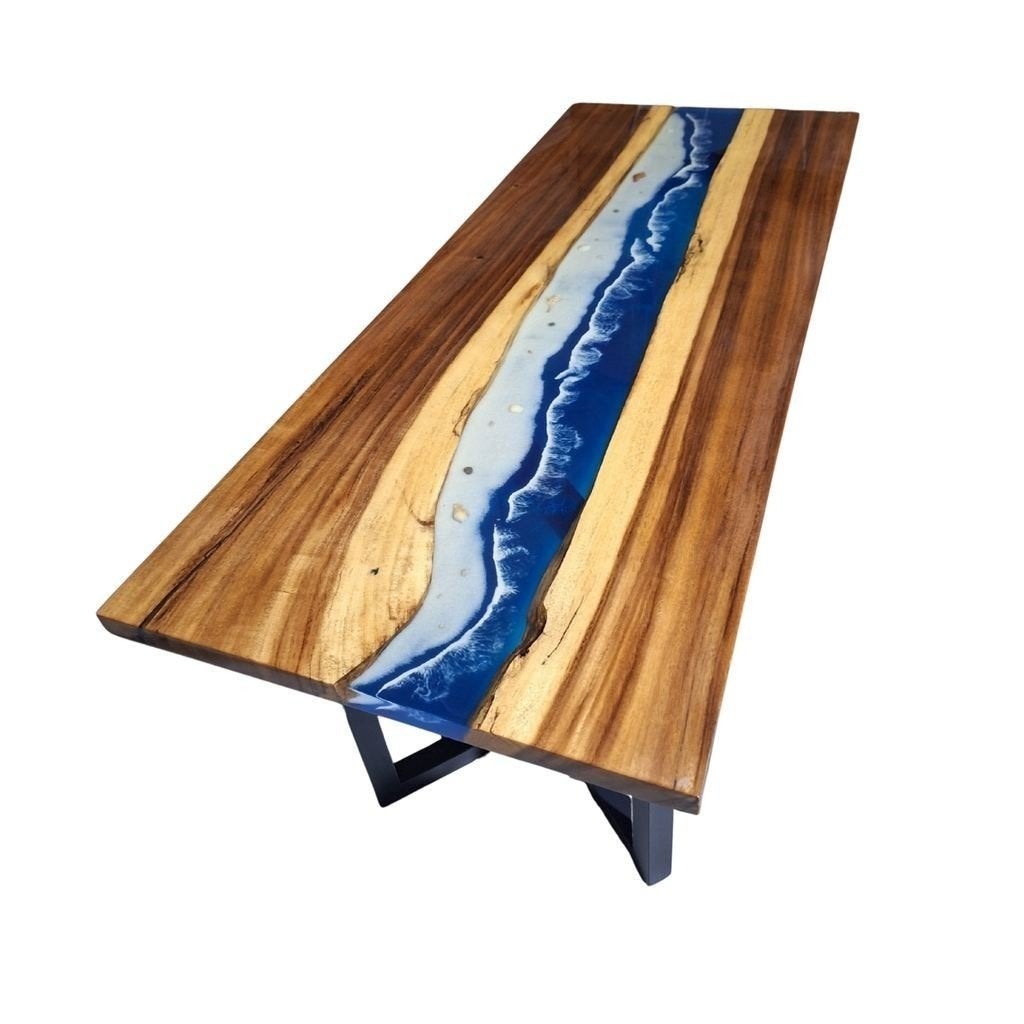 Rivier Tafel - 200x80cm - Epoxy en Notenhout - Zee en strand, Ophalen, Nieuw