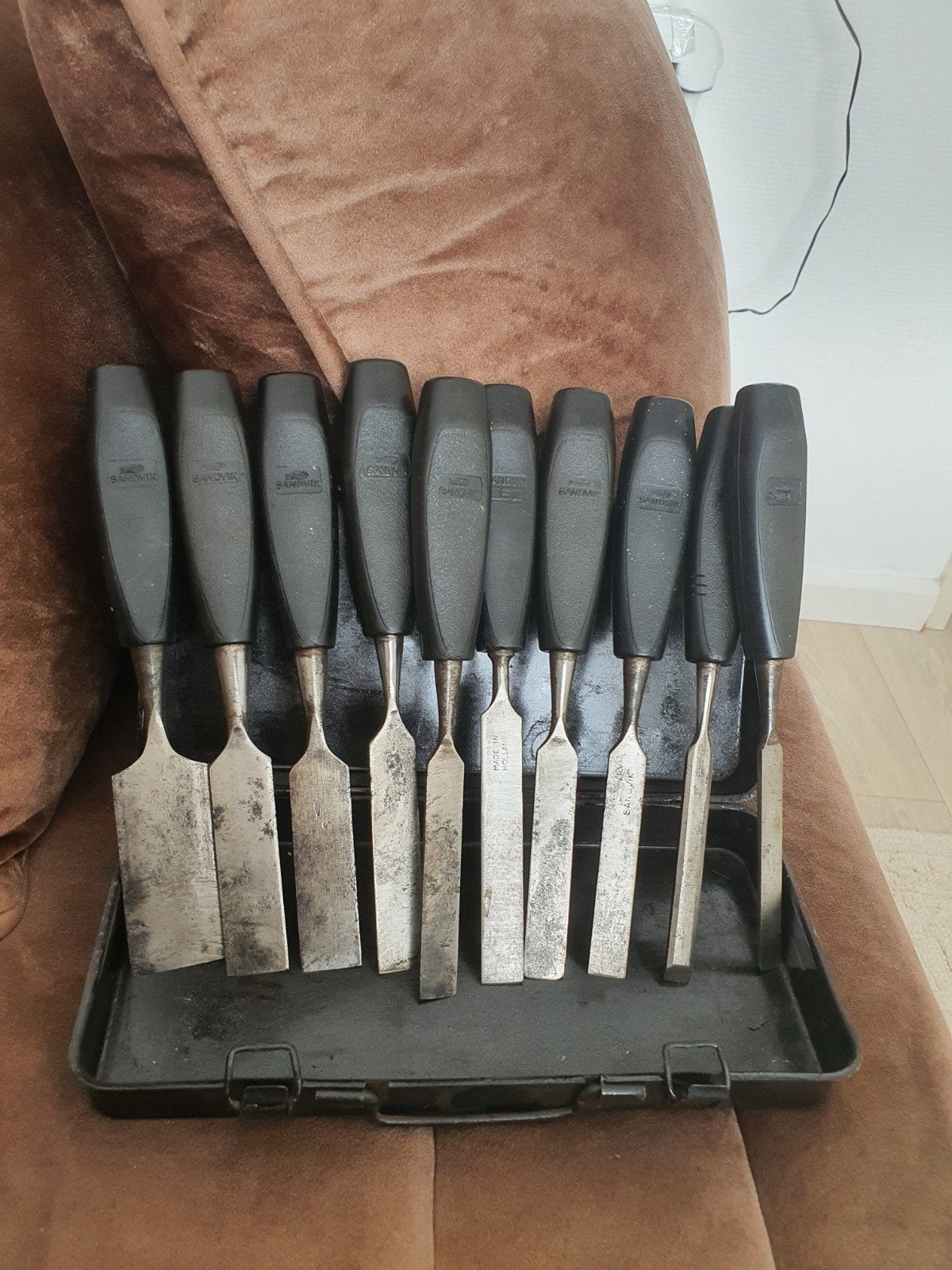 Set van 10 Sandvik Houtbeitels met Opbergkoffer ., Ophalen of Verzenden