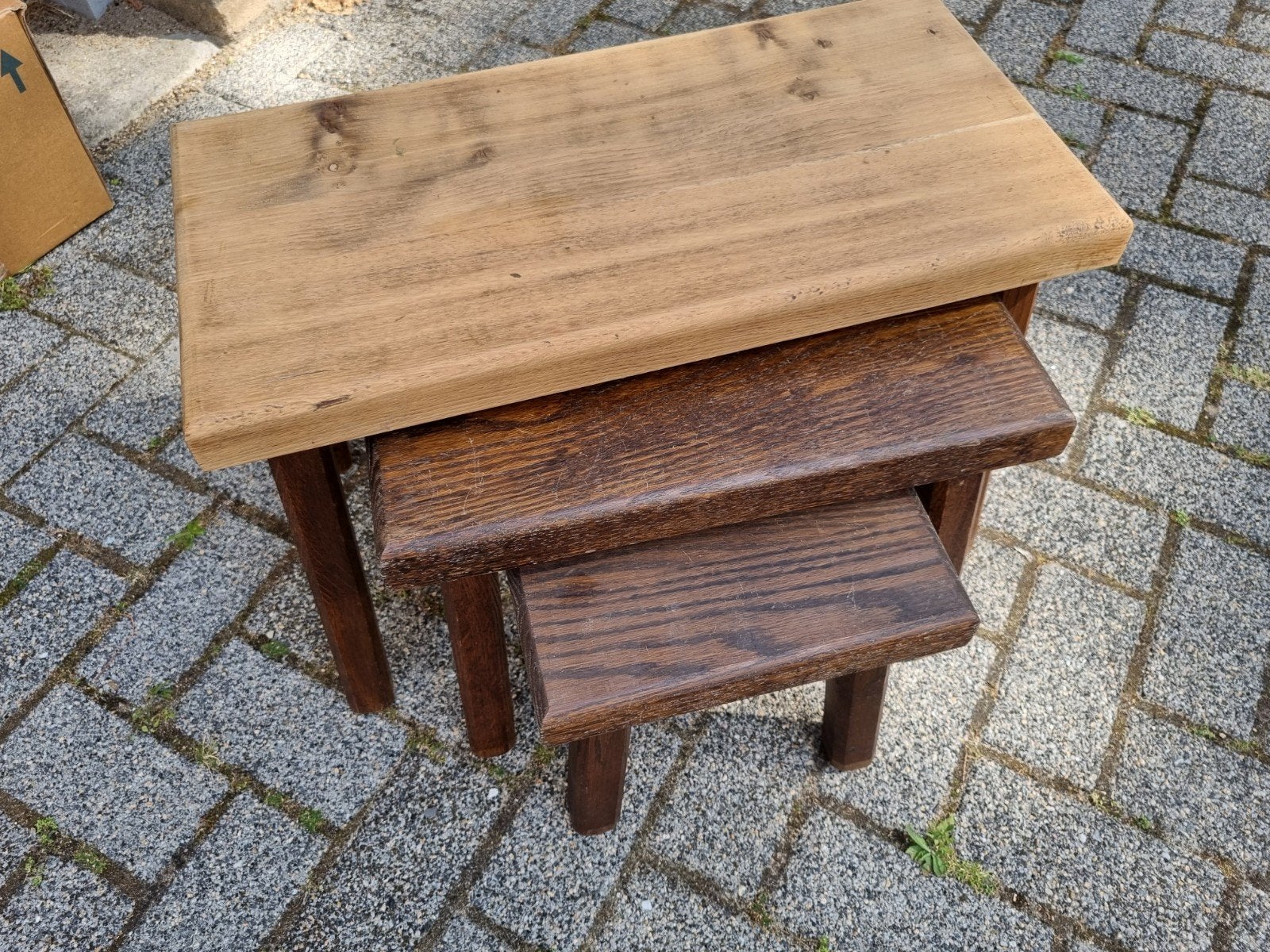 Eiken bijzettafeltjes 3 stuks., Ophalen, Minder dan 45 cm, Robuust eiken, 55 tot 75 cm