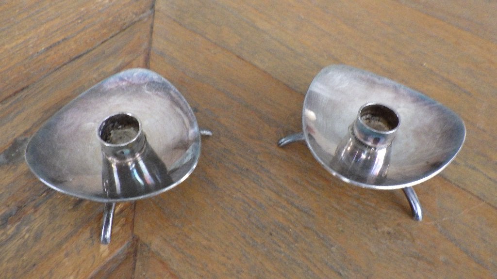 retro Deense verzilverde kandelaartjes, Ophalen of Verzenden, Huis en Inrichting