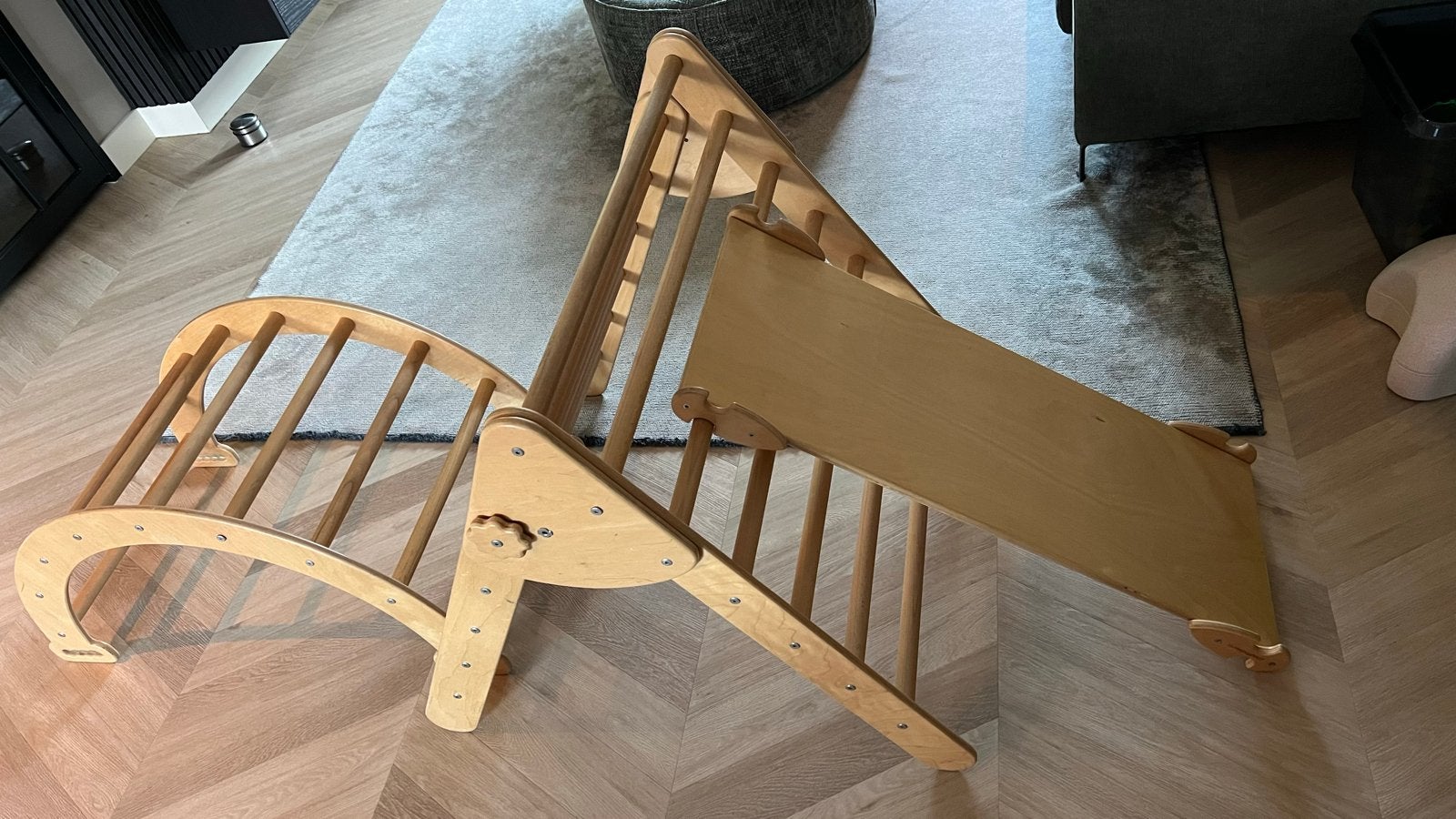 Houten klimrek met glijbaan en klimwand, Ophalen, Gebruikt, Glijbaan