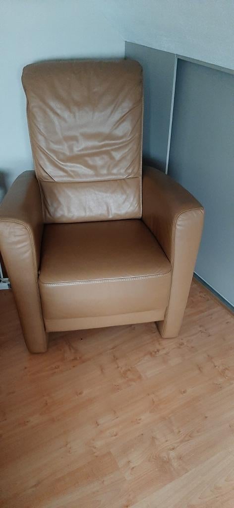 Beige leren verstelbare stoel, Huis en Inrichting, Ophalen, 75 tot 100 cm, 50 tot 75 cm