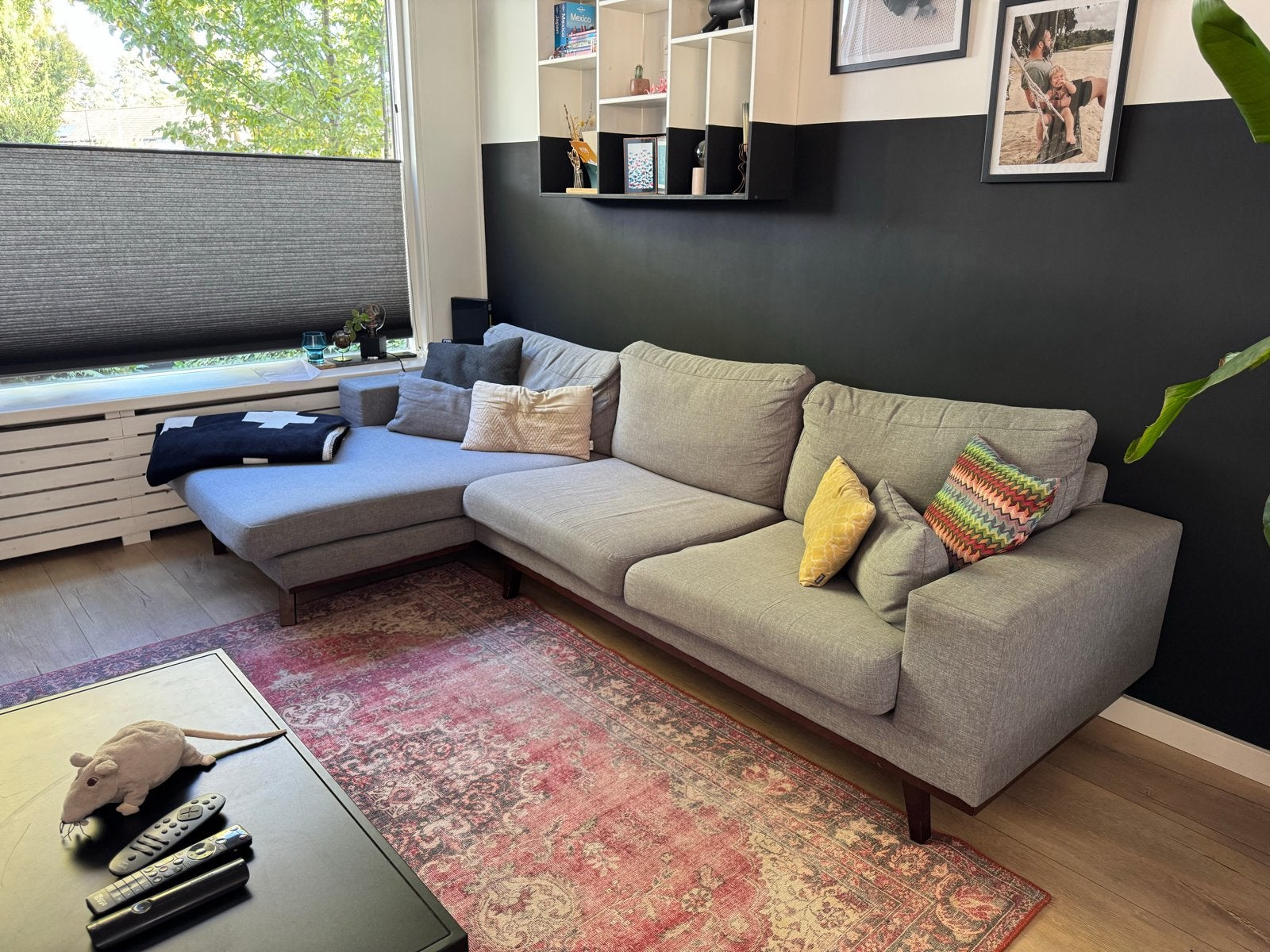 Comfortabele Hoekbank - Wehkamp Own Grijs Stof, Ophalen, 250 tot 300 cm, Gebruikt, 100 tot 125 cm