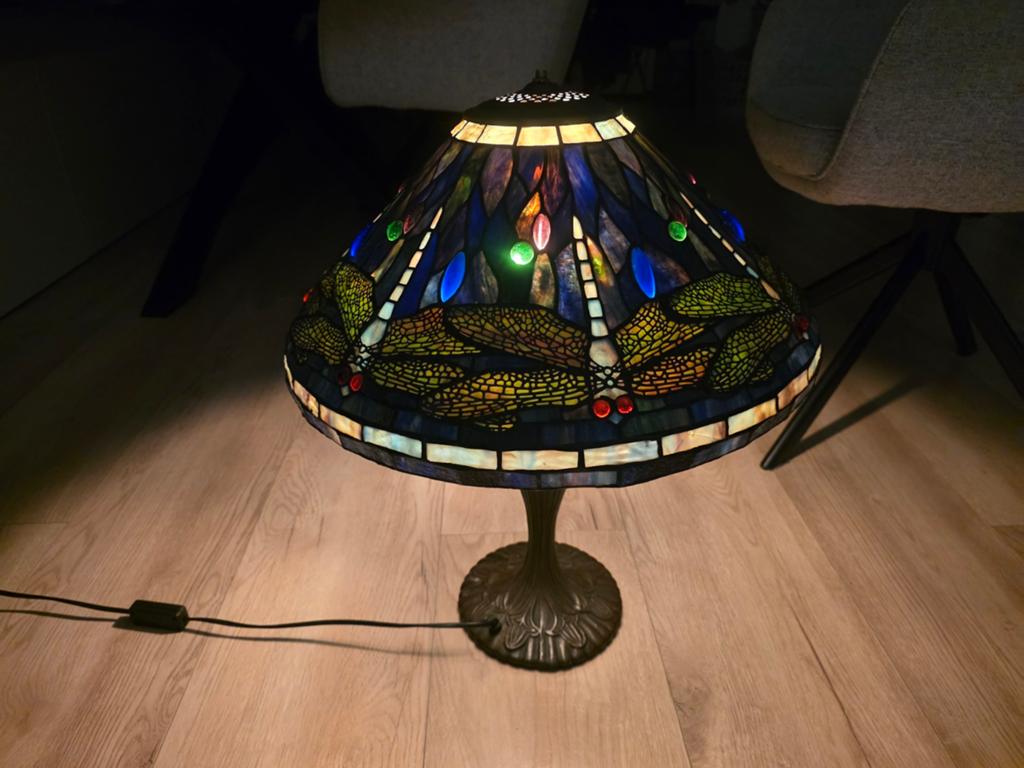 Prachtige Tiffany lamp met libelle patroon, Ophalen, Gebruikt, Tiffany, Art Nouveau, Glas