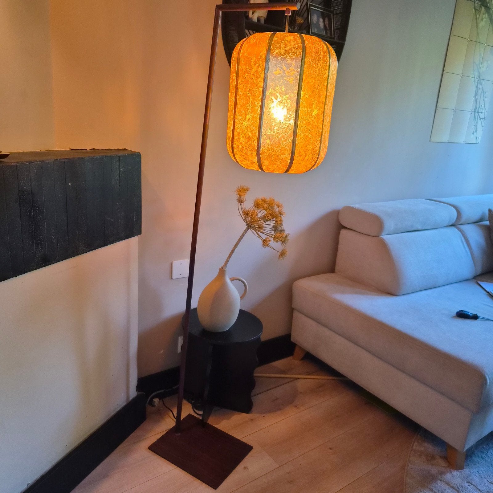 staande lamp met stoffen kap, Ophalen, Gebruikt, E27 (groot), 150 tot 200 cm