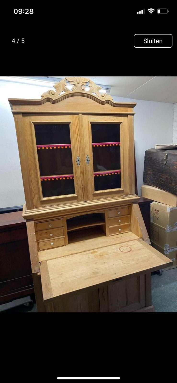 Mooie antiek grenen secretaire/ bureau/ boekenkast, Ophalen, Gebruikt