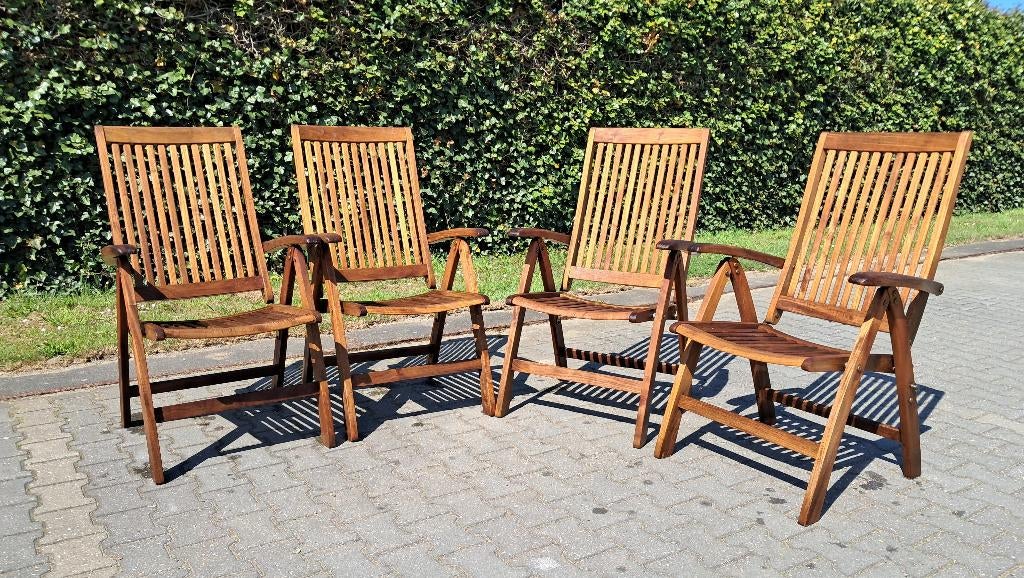 4 Hartman Selection teakhouten standenstoelen, inklapbaar, Ophalen, Gebruikt, Teakhout, Verstelbaar