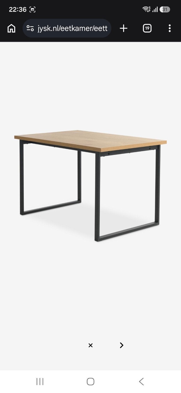 JYSK Eettafel Aabenraa 80x120 - Warm eiken/zwart, Huis en Inrichting, Tafels | Eettafels, Ophalen, Zo goed als nieuw, Rechthoekig