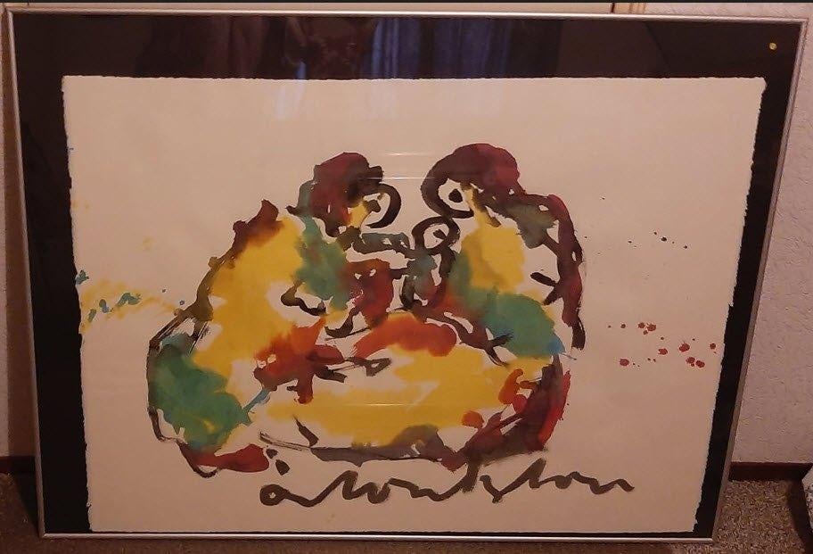Gouache 2 bruiden met kind van Anton Heyboer, Ophalen