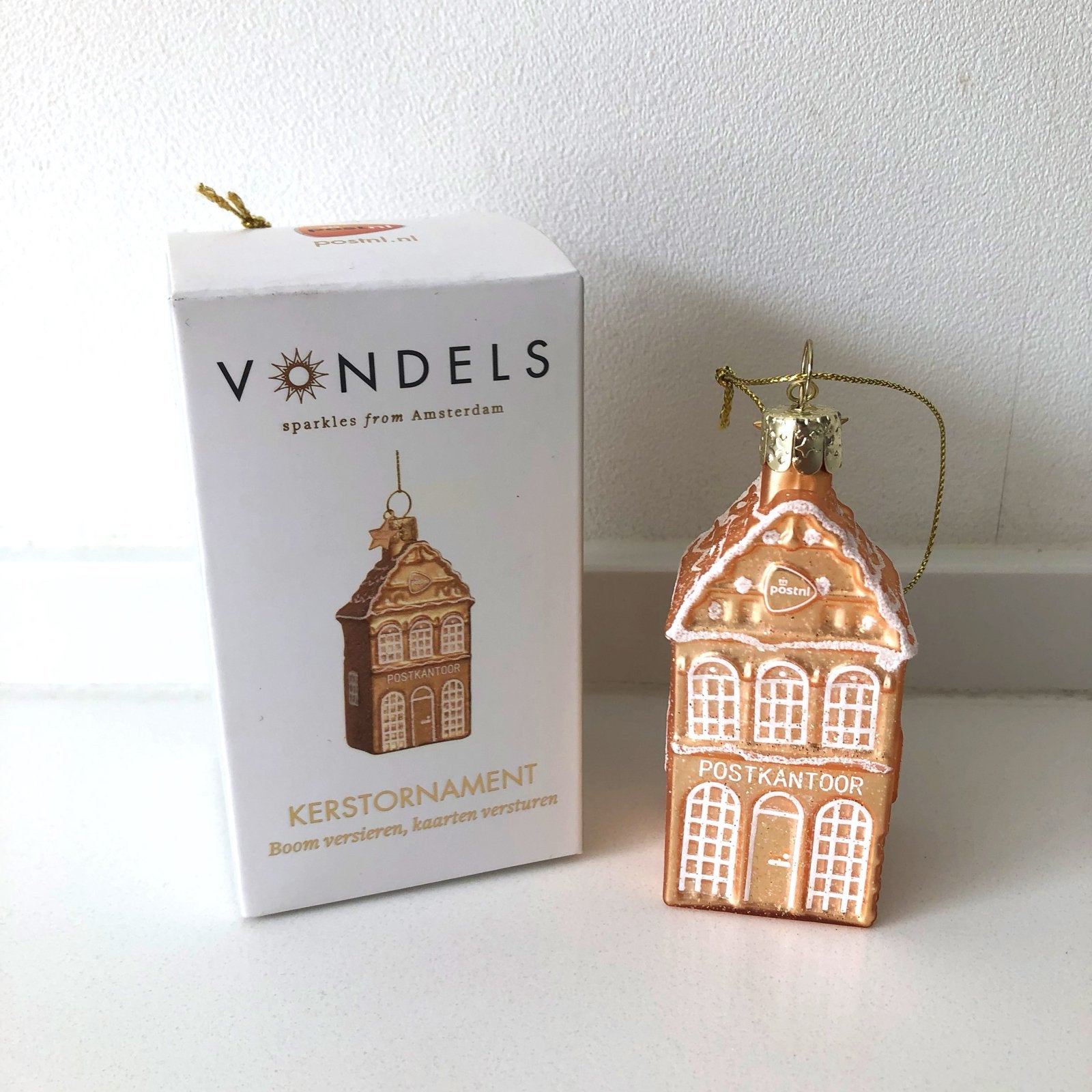 Vondels kerst ornament grachtenpand huisje goud nieuw, Ophalen of Verzenden, Nieuw