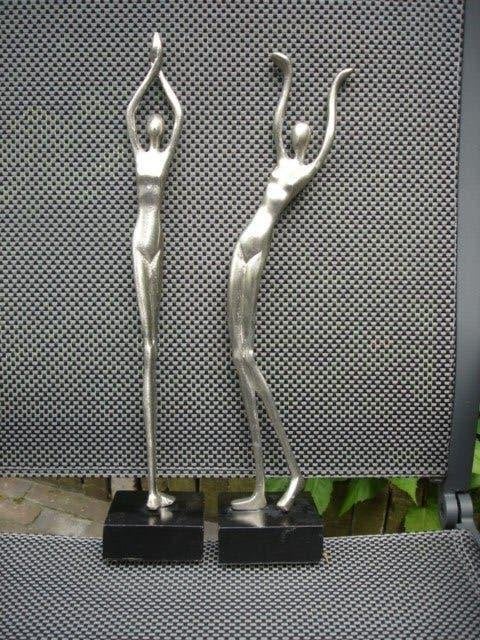 Yoga sculptuur, vrouw yoga pose figuur- naakte vrouw beelden, Zilver, Ophalen of Verzenden, 20 - 50 cm, Op sokkel