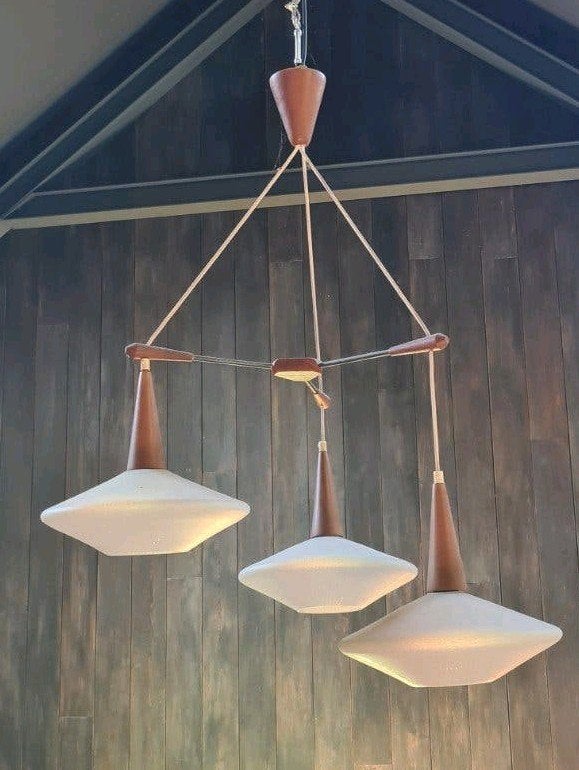 Mid-century Louis Kalff cascade lamp, Ophalen, Gebruikt, Mid century, E27 (groot)