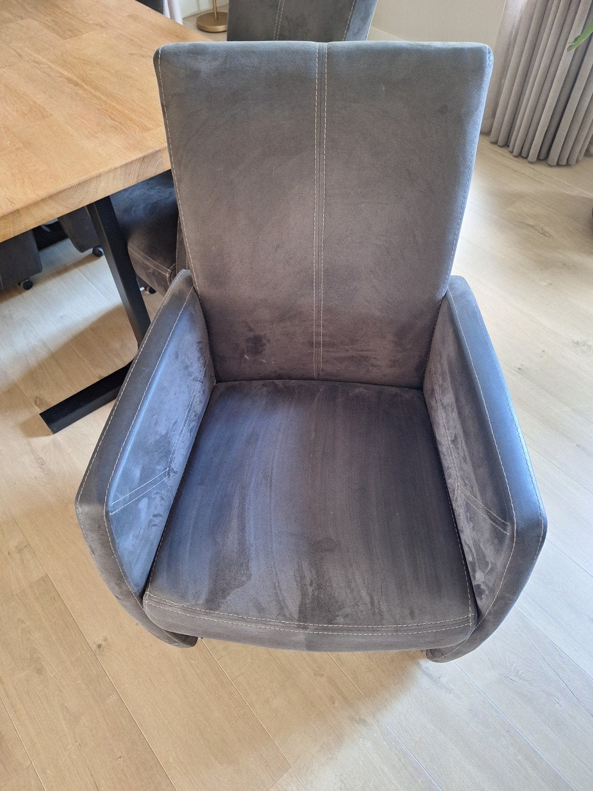 4 grijze microleder stoelen met wieltjes, Ophalen, Overige materialen, Gebruikt, Vier
