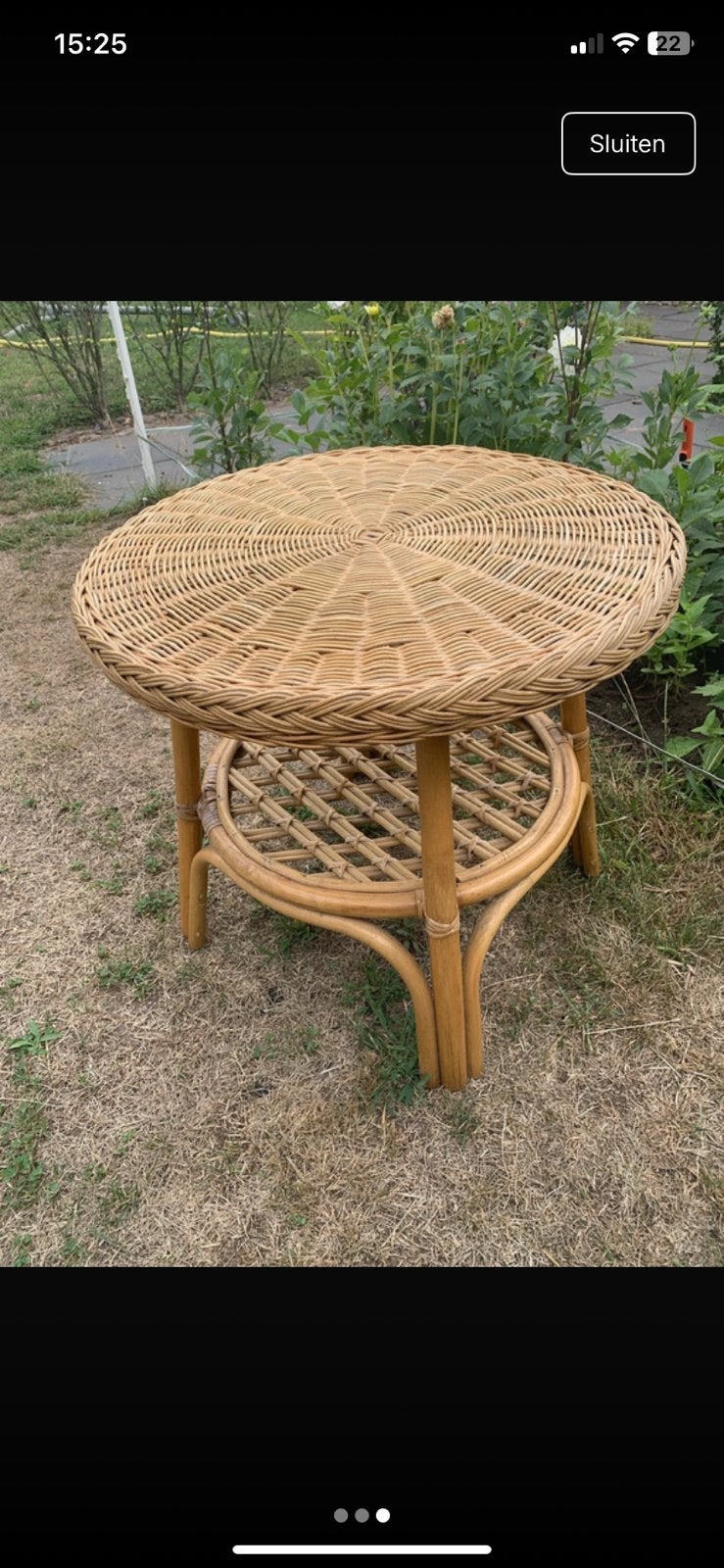 Twee rotan tafeltjes 56x53 cm, Overige materialen, Minder dan 55 cm, Rond, Vintage scandinavisch retro