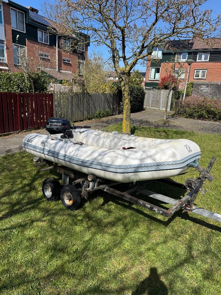Zodiac rib 3.10 met Evinrude 15 pk buitenboordmotor, Watersport en Boten, Rubberboten, Ophalen, Gebruikt, Zodiac, Benzine