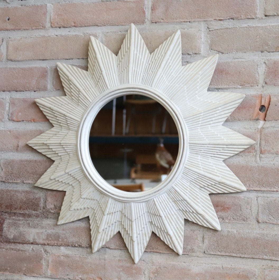 Vintage Zonnespiegel, Huis en Inrichting, Woonaccessoires | Spiegels, Ophalen, Gebruikt, Overige vormen, 50 tot 75 cm