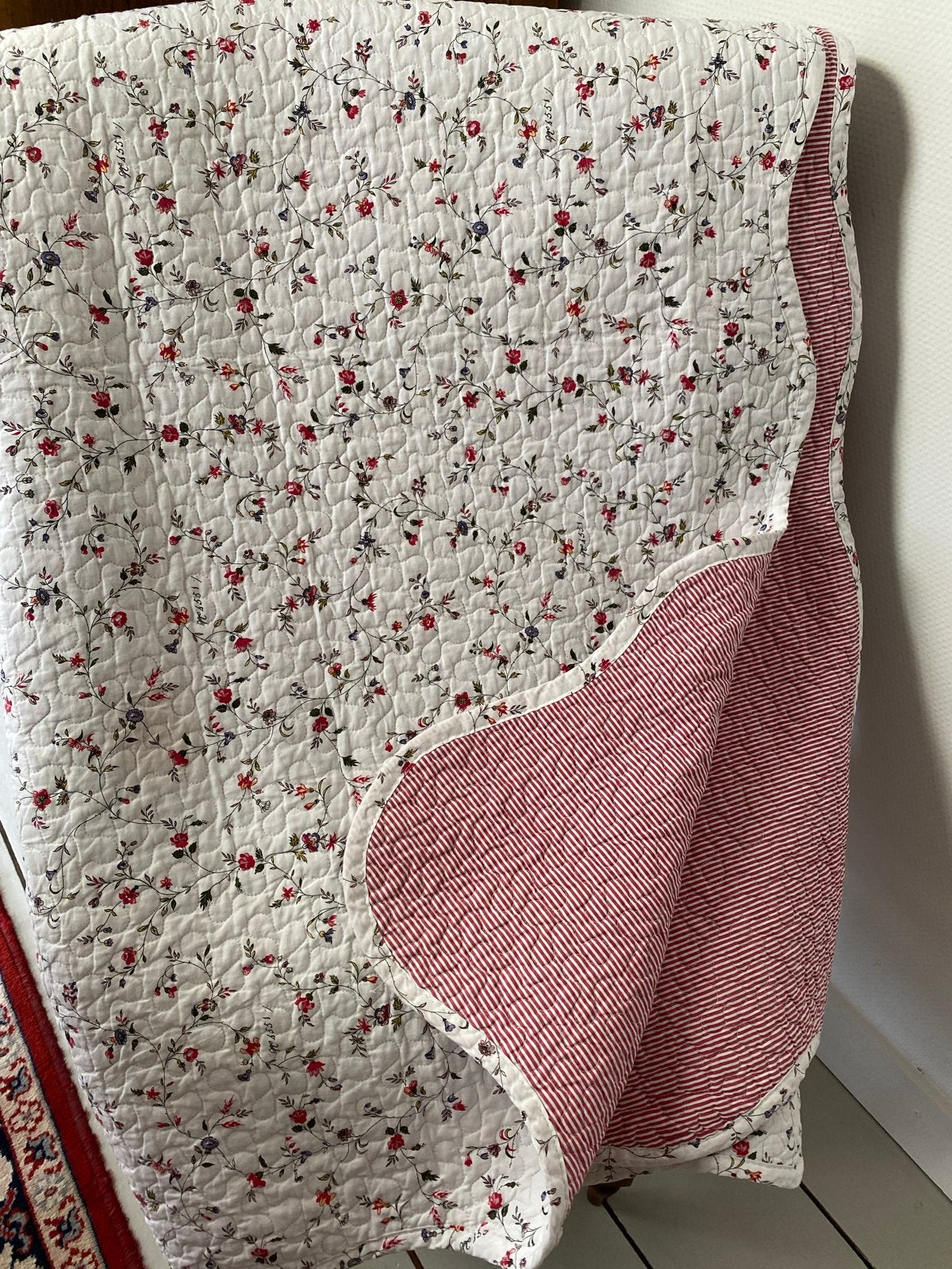 Brocante Franse sprei/quilt - gebloemd/gestreept, Ophalen of Verzenden