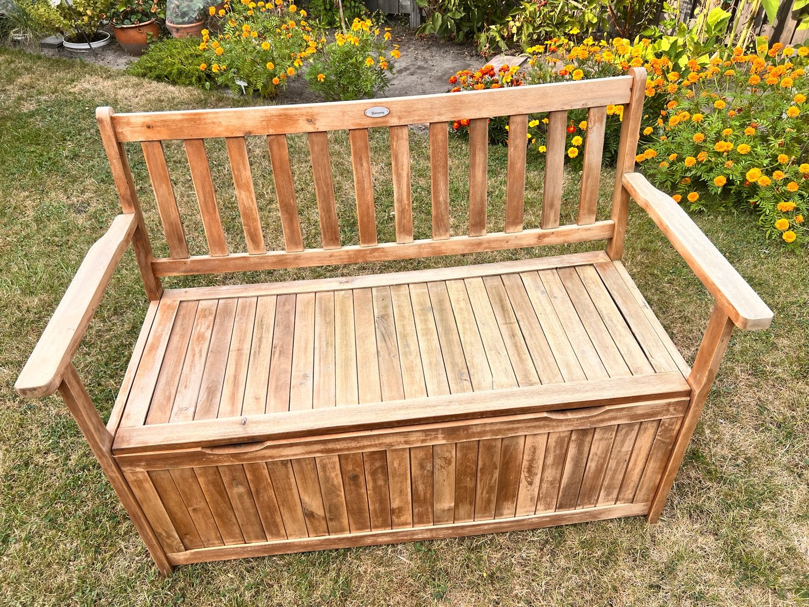 Houten tuinbank met opbergruimte - Teakhout, Ophalen, Gebruikt, Teakhout