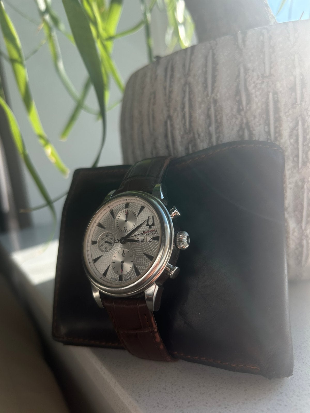 Automatic Watch Bulova Accutron Gemini 63C107, Ophalen of Verzenden, Zo goed als nieuw, Leer, Overige merken