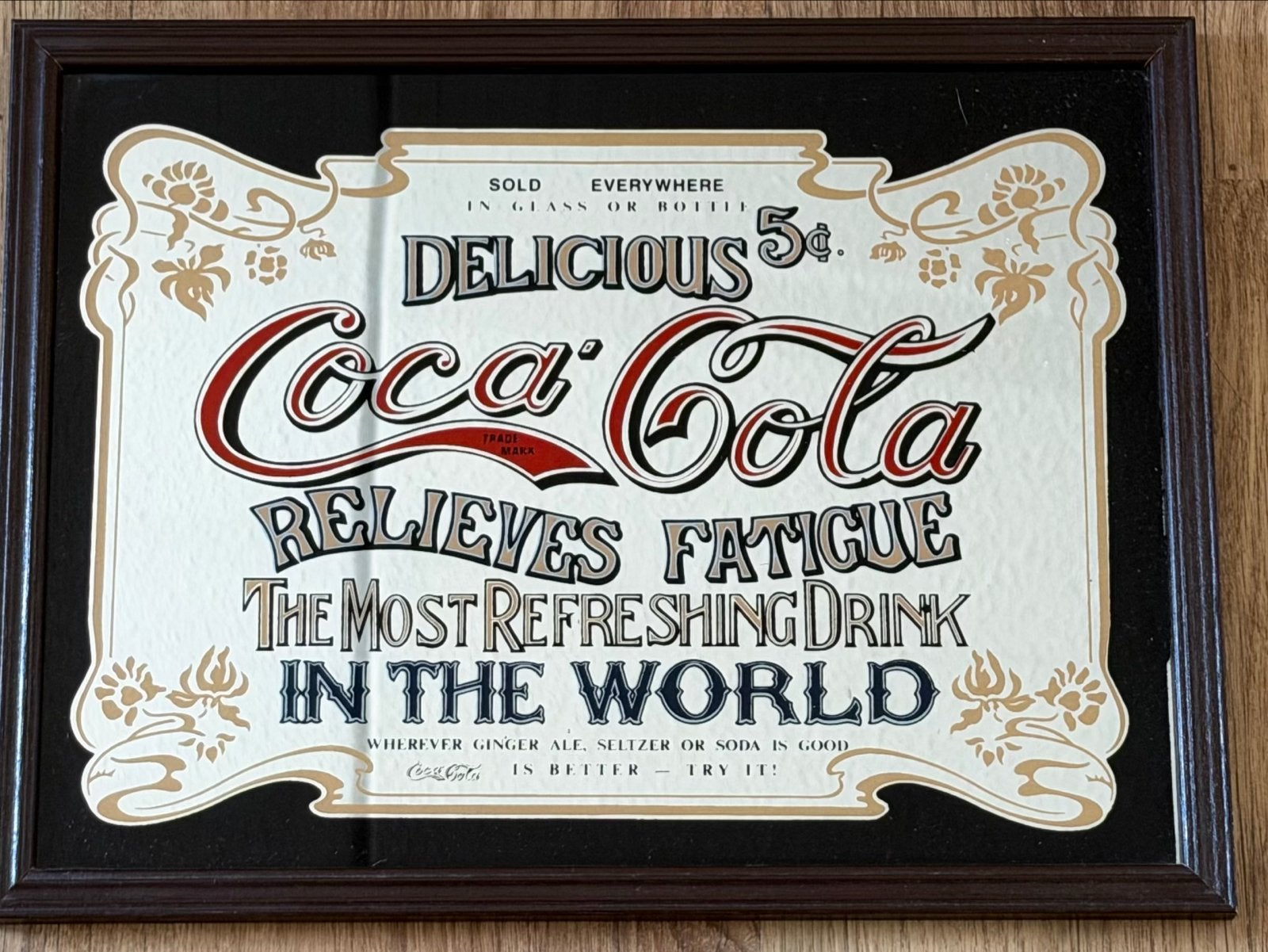 Vintage Coca-Cola Reclamebord - 'Delicious 5¢' (ingelijst), Ophalen, Gebruikt, Reclamebord