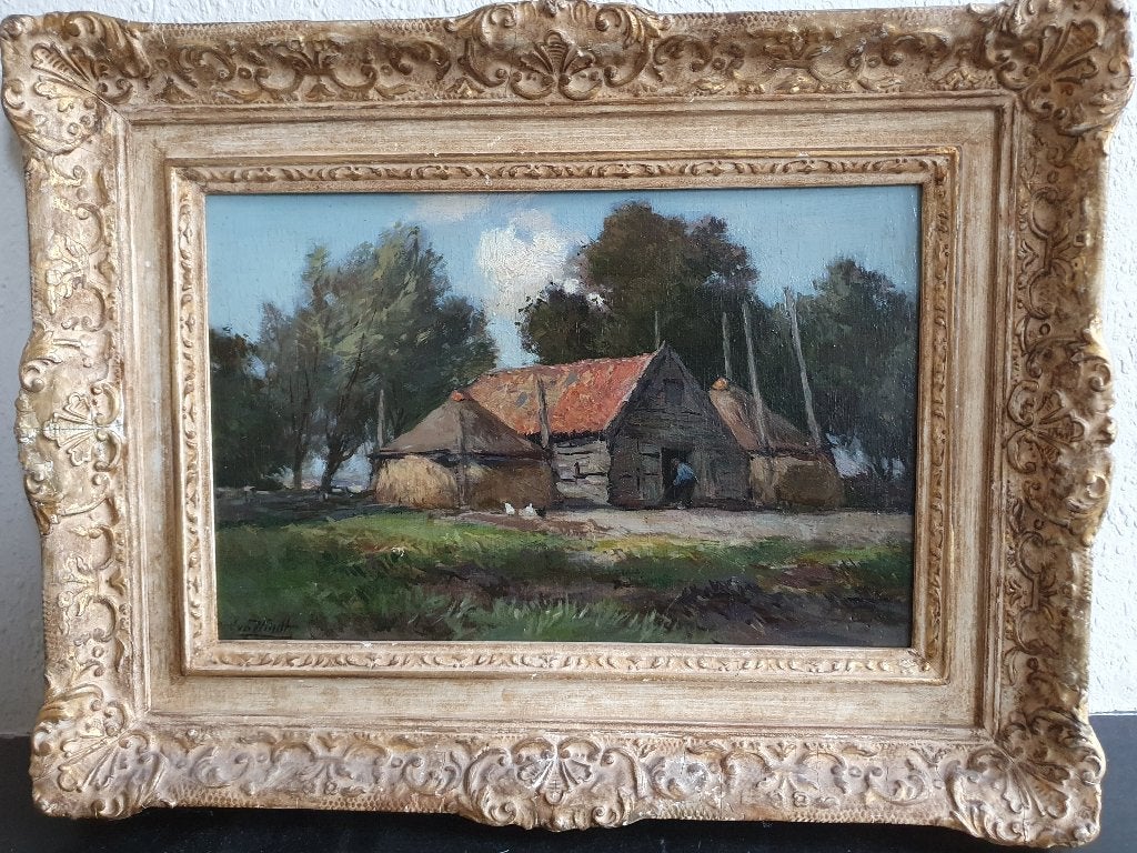 Chris van der Windt (1877-1952)  olieverf op paneel, Paneel, Ophalen of Verzenden, Landschap, Olieverf