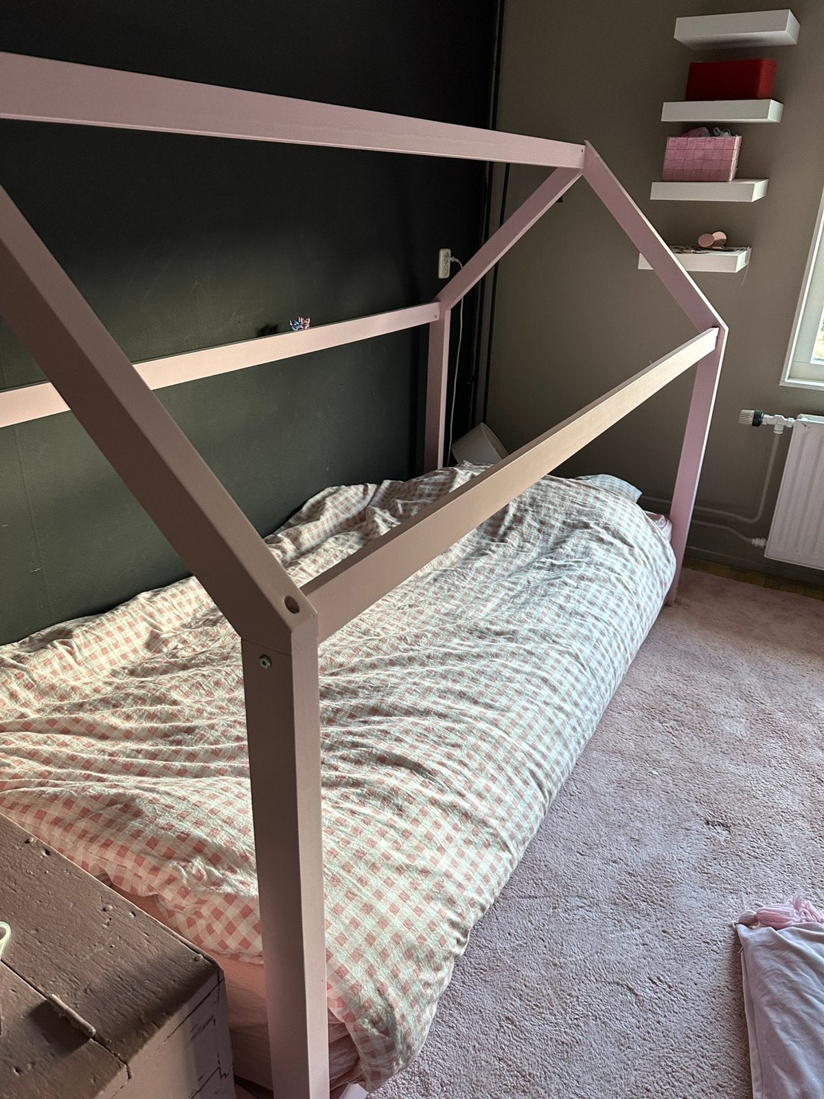 Huisbed roze, Ophalen, 90 cm, Zo goed als nieuw, Kinderbed