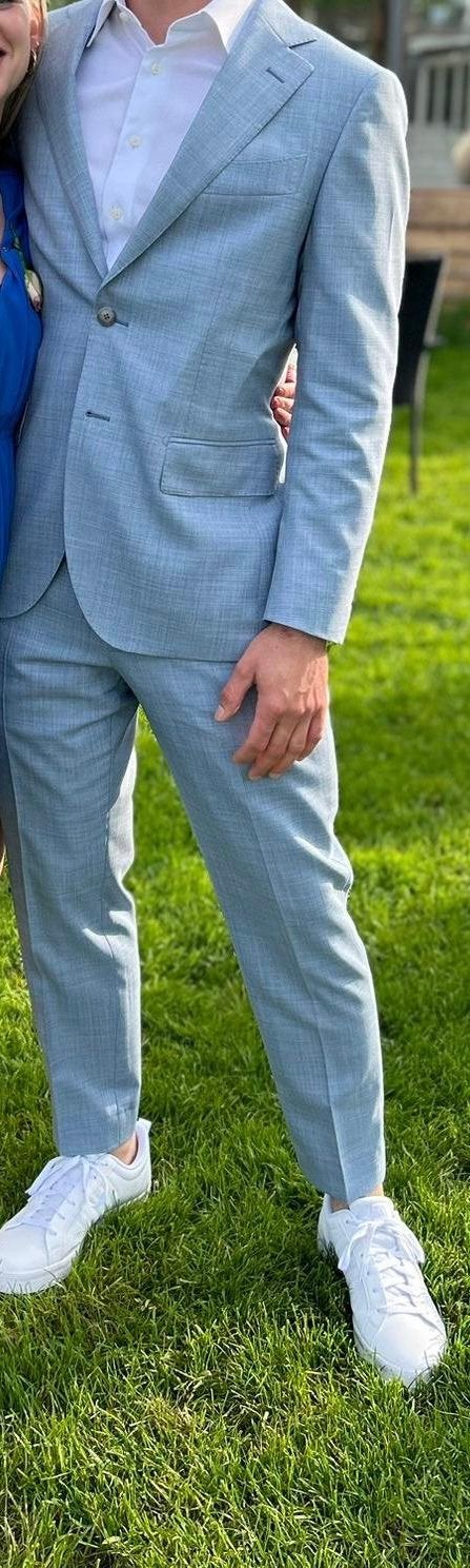 Suitsupply pak lichtblauw mt 48 + wit overhemd, Kleding | Heren, Kostuums en Colberts, Ophalen of Verzenden, Zo goed als nieuw