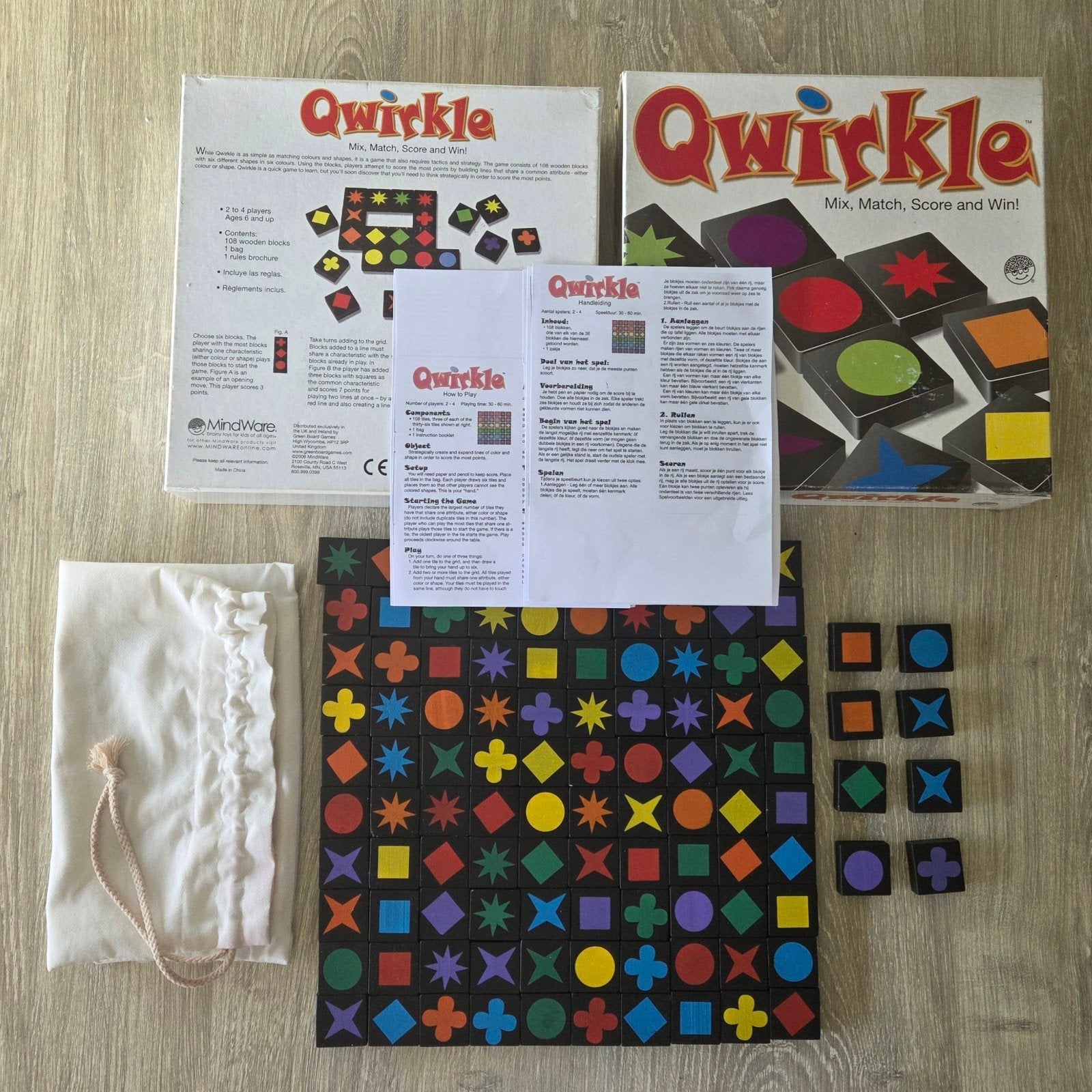 QWIRKLE GROOT en van HOUT, Een of twee spelers, Ophalen of Verzenden, Gebruikt